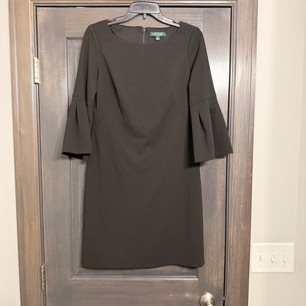 Lauren Ralph Lauren Womens Black Pleated Bell Sleeve‎ Sheath Dress Size 6